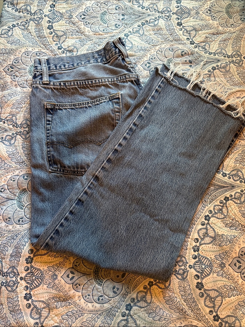 American Eagle Outfitters Raw Hem Cropped Jeans - Dark Gray Wash